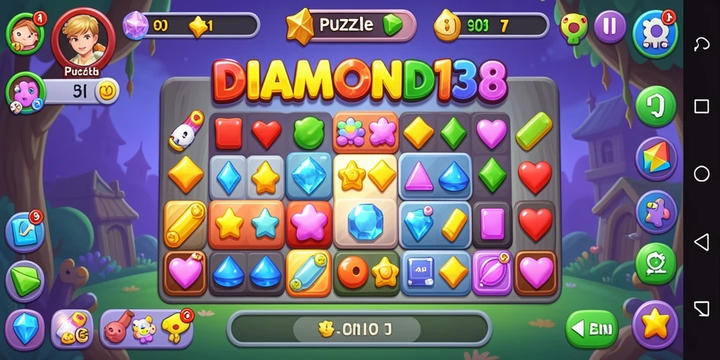 Tangkapan layar gameplay DIAMOND138 yang menampilkan aksi mencocokkan permata.