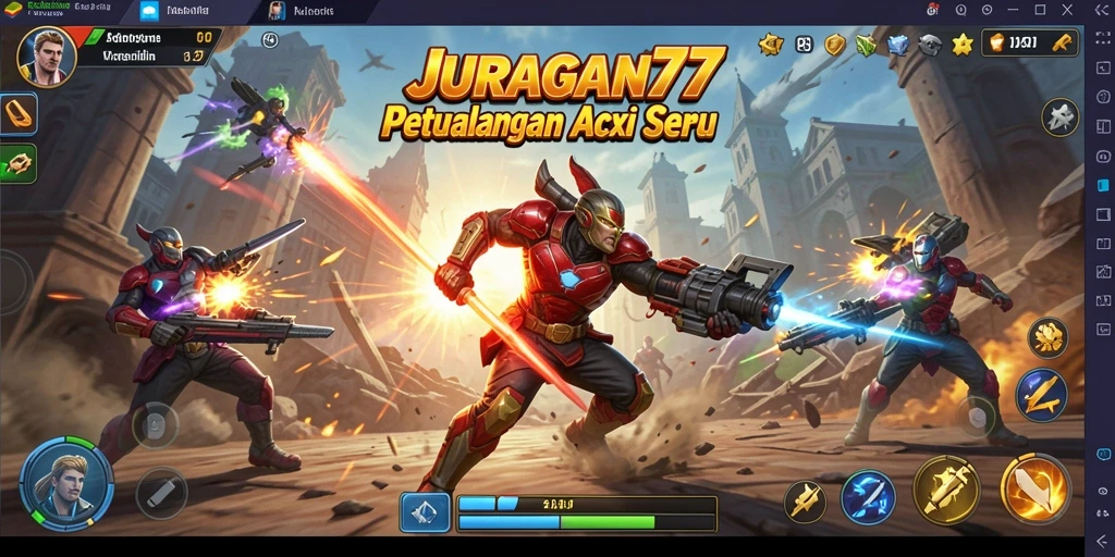 Tampilan aksi penuh semangat dalam JURAGAN77 dengan karakter yang dinamis.