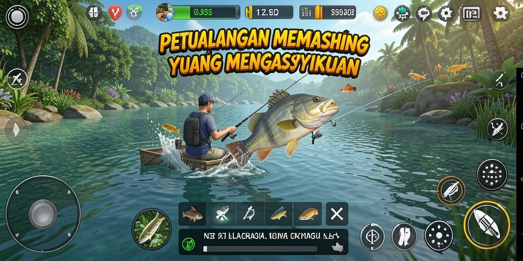 Screenshot gameplay N32 menunjukkan aksi memancing yang mendebarkan.